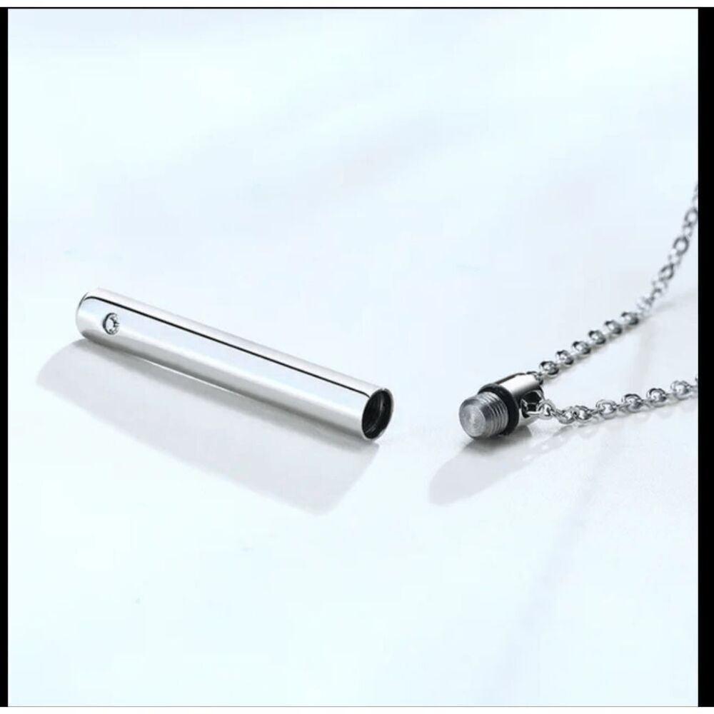 NWOT Necklace with Tiny Tube for Ashes Etc Inset with Crystal - 1.75" pendant